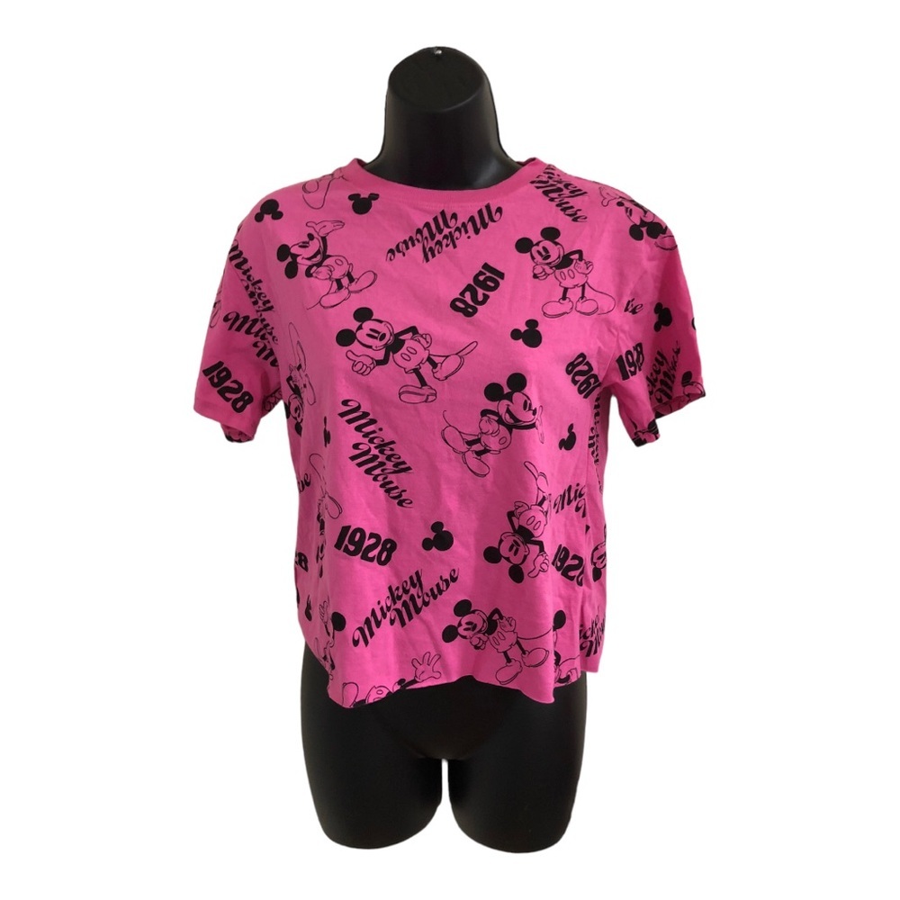 Disney Mickey Mouse pink & black Mickey 1928‎ monogram tshirt size XS new